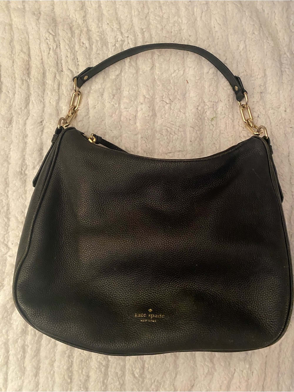 kate spade Black Pebbled Leather Shoulder Hobo with Gold Hardware